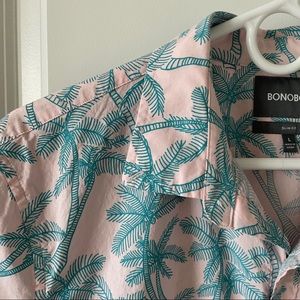 Bonobos - Riviera Short Sleeve Shirt- L - Slim Fit - Faded Pink Palm Sketch